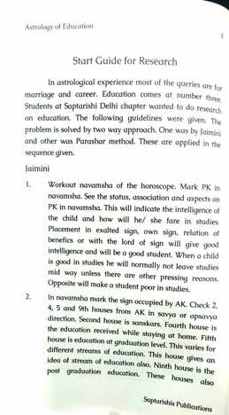 Astrology Of Education By  Researchers of Saptarishis Delhi Chapter, Guided by Shri. V.P.Goel [SA]