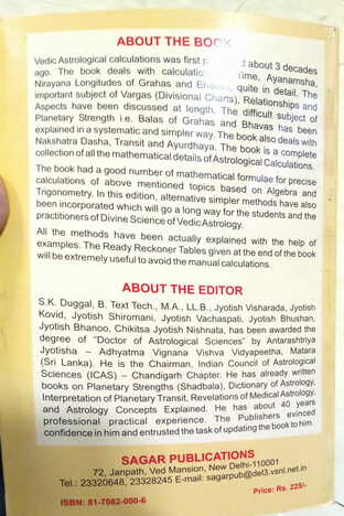 Vedic Astrological Calculations By Usha Shashi  Edited by  S K Duggal sagar publications astrology books